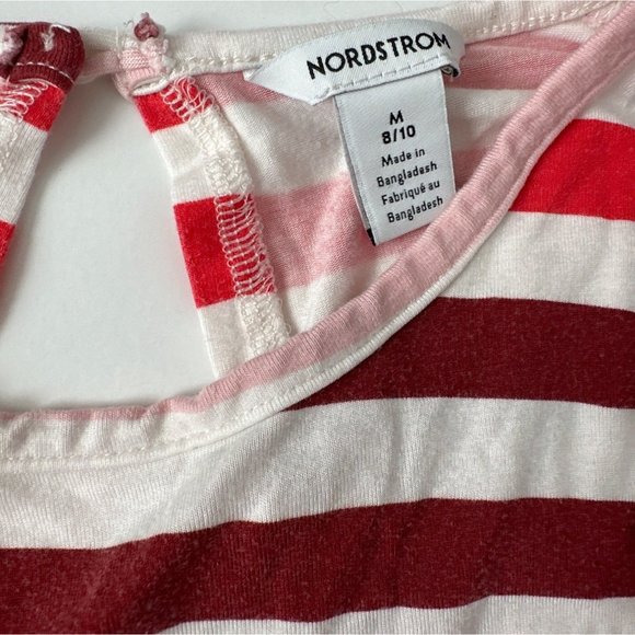 Nordstrom Girls Red Pink Striped Short Sleeves Elastic Waist Romper Medium 8 10 - Picture 4 of 7